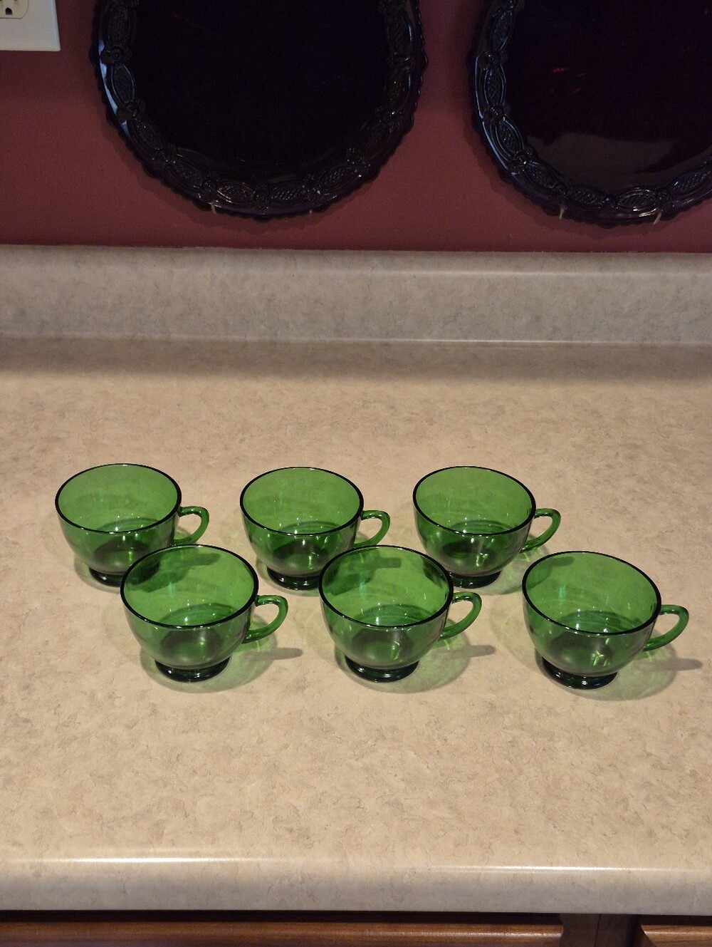 Lot Of 6 Vintage Anchor Hocking Green Glass Puncg Bowl Cups, Snack Cups
